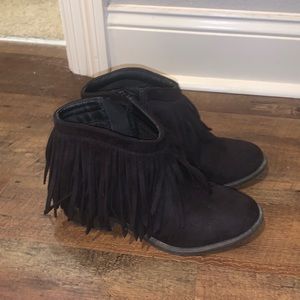 Black fringe ankle booties